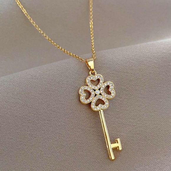 Gold Plated Stainless Steel Key Pendant Necklace - Picture 2 of 3